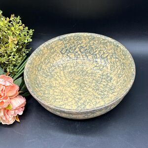 Blue Sponge Ware Decorated Yellow Ware Mixing Bowl 19th Century